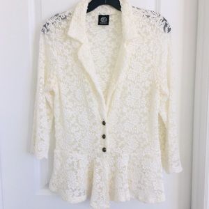 Bobeau soft lace net women’s peplum jacket size large